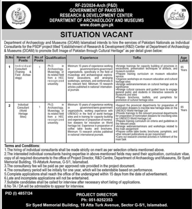 Department Of Archaeology Museums Islamabad Apply Jobs 2025