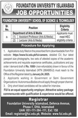 Foundation University Islamabad Jobs 2025