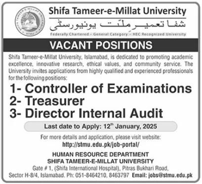 Shifa Tameer E Millat University STMU Islamabad Apply Jobs 2025