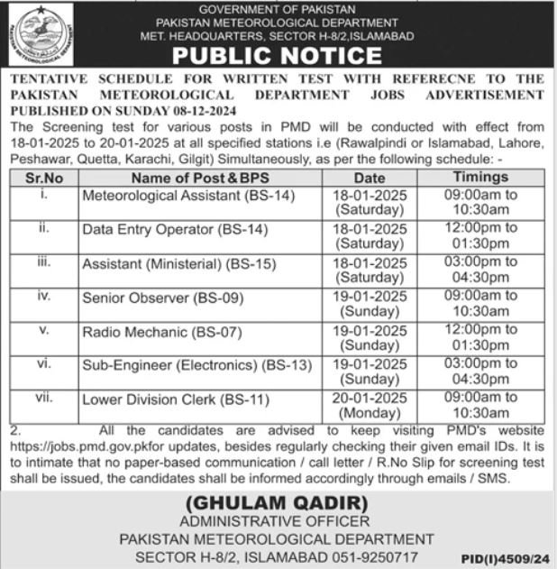 Pakistan Meteorological Department PMD Apply Jobs 2025