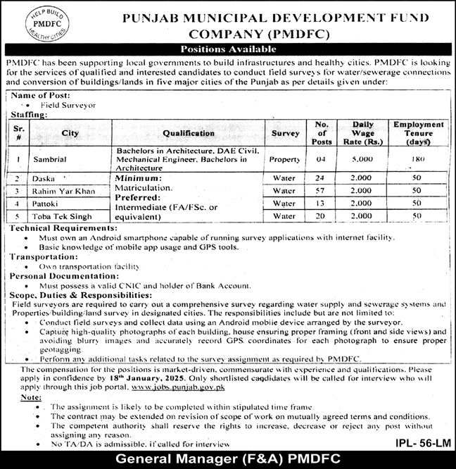 Punjab Municipal Development Fund Company Jobs 2025