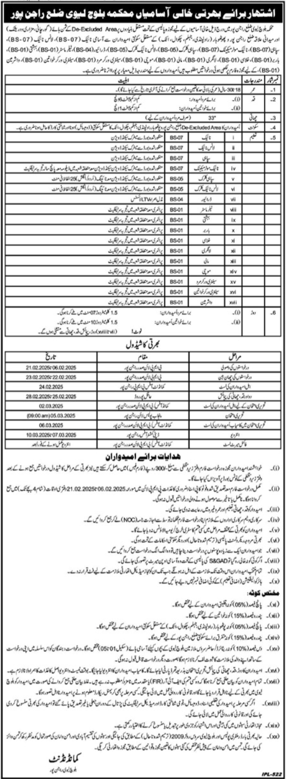 Border Military Police BMP Rajanpur Apply Jobs 2025