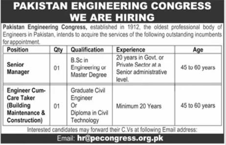 Pakistan Engineering Congress PEC Multan Jobs 2025